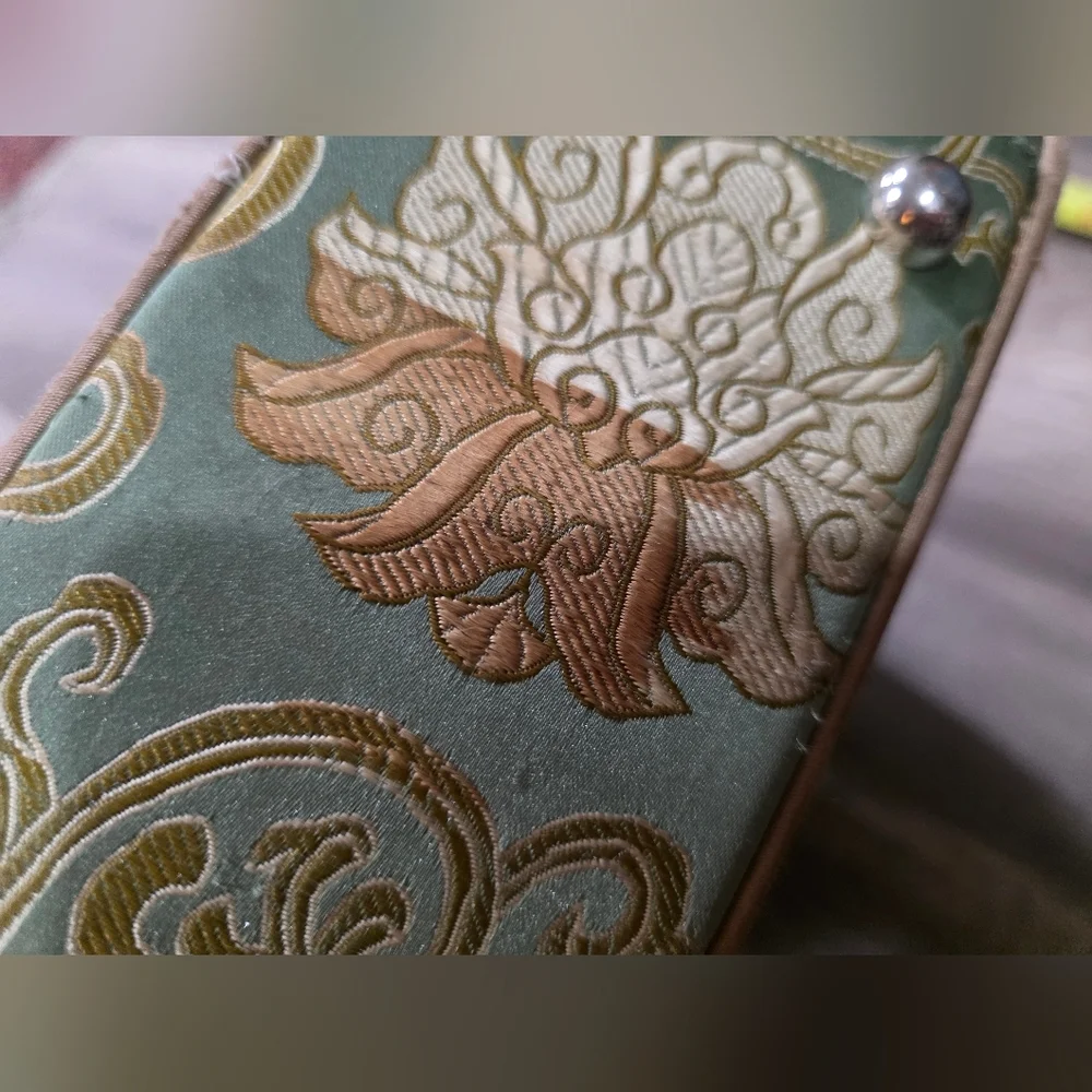 Abbi New York Jade Green Satin Laptop Messenger Bag Asian Vintage Bohemian